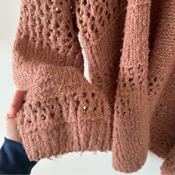 Rag Poets Slouchy Cable Knit Cardigan Oversized Open Front Mauve Pink Boho Beach - Picture 6 of 11